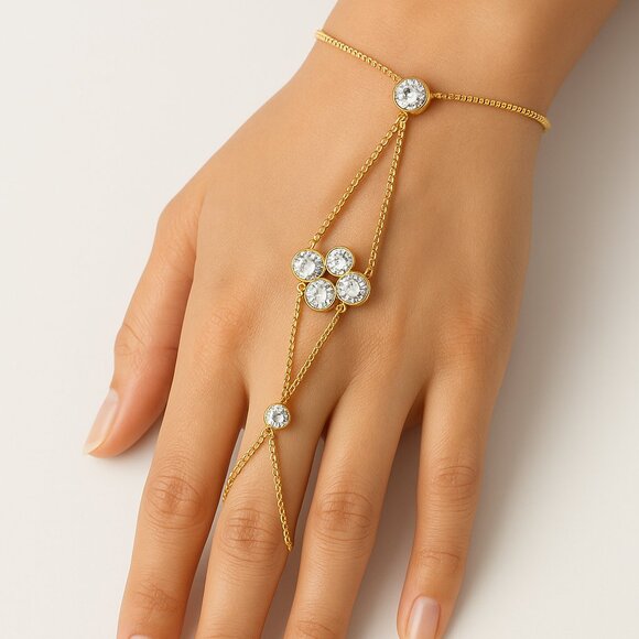 Gold-Tone Adjustable Hand Chain Bracelet | Minimalist Jewelry - Picture 1 of 4